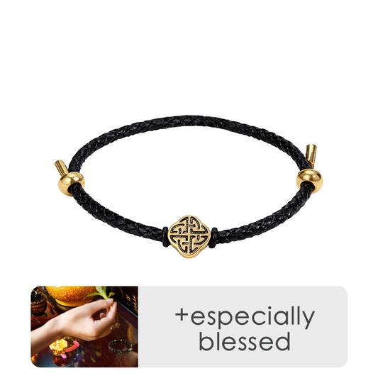 Akashagarbha Courage & Wisdom Black-Gold Leather Bracelet