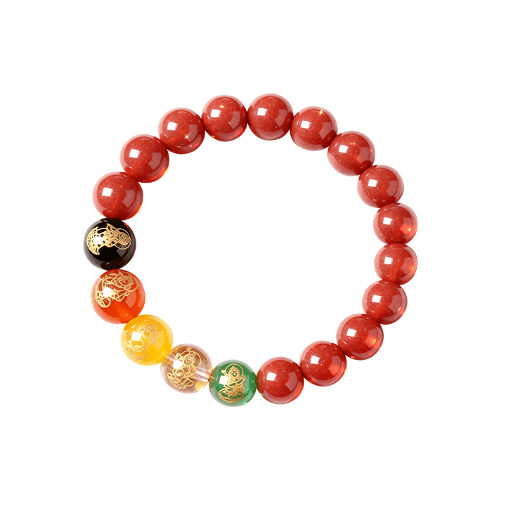 Five Wealth Gods Prosperity Bracelet – Black & Red Agate