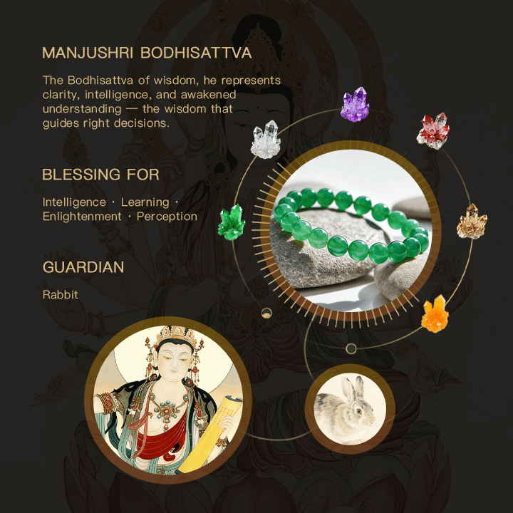 Manjushri Wisdom & Clarity Green Agate Bracelet
